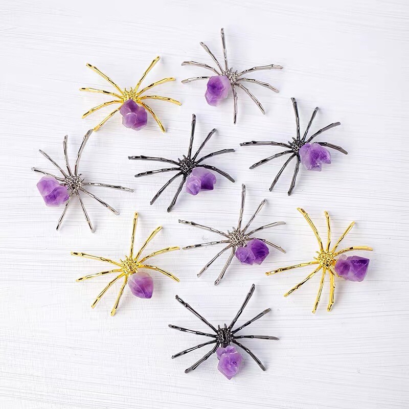 Mix Natural Spider 10pcs Crystal Quartz Skull Alloy l Reiki Random Gift 50mm