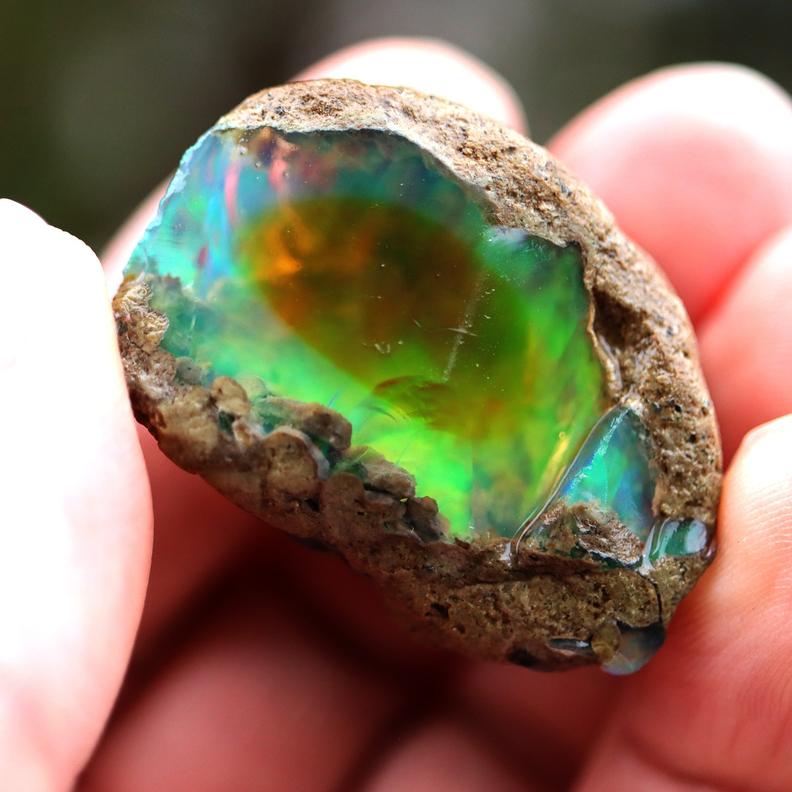 Flashy Opal rough. 140.25 carats, 28 g. 43 mm. Wegal Tena mine, Ethiopia