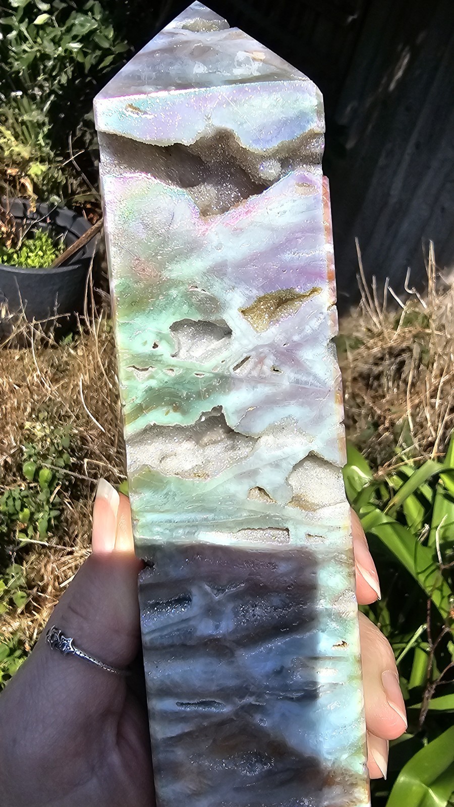 large Druzy Rainbow Angel Aura sphalerite crystal tower 755g 26.2cm