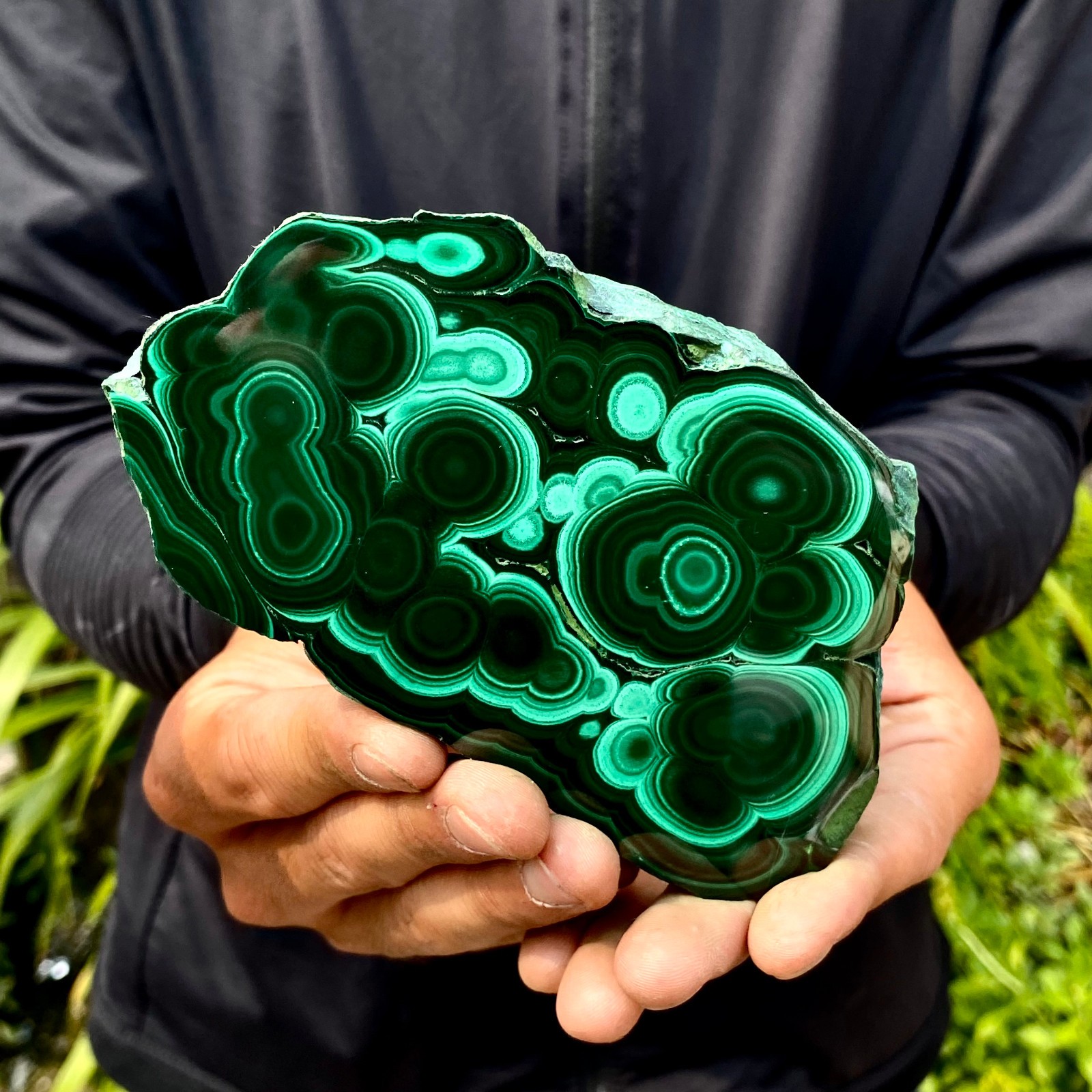 454G Natural malachite slice quartz crystal luster mineral specimen
