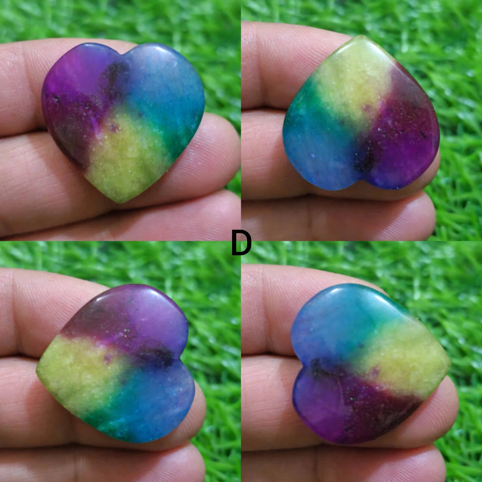 For Making Jewelry Gorgeous Rainbow Solar Quartz Heart Cabochon Loose Gemstone