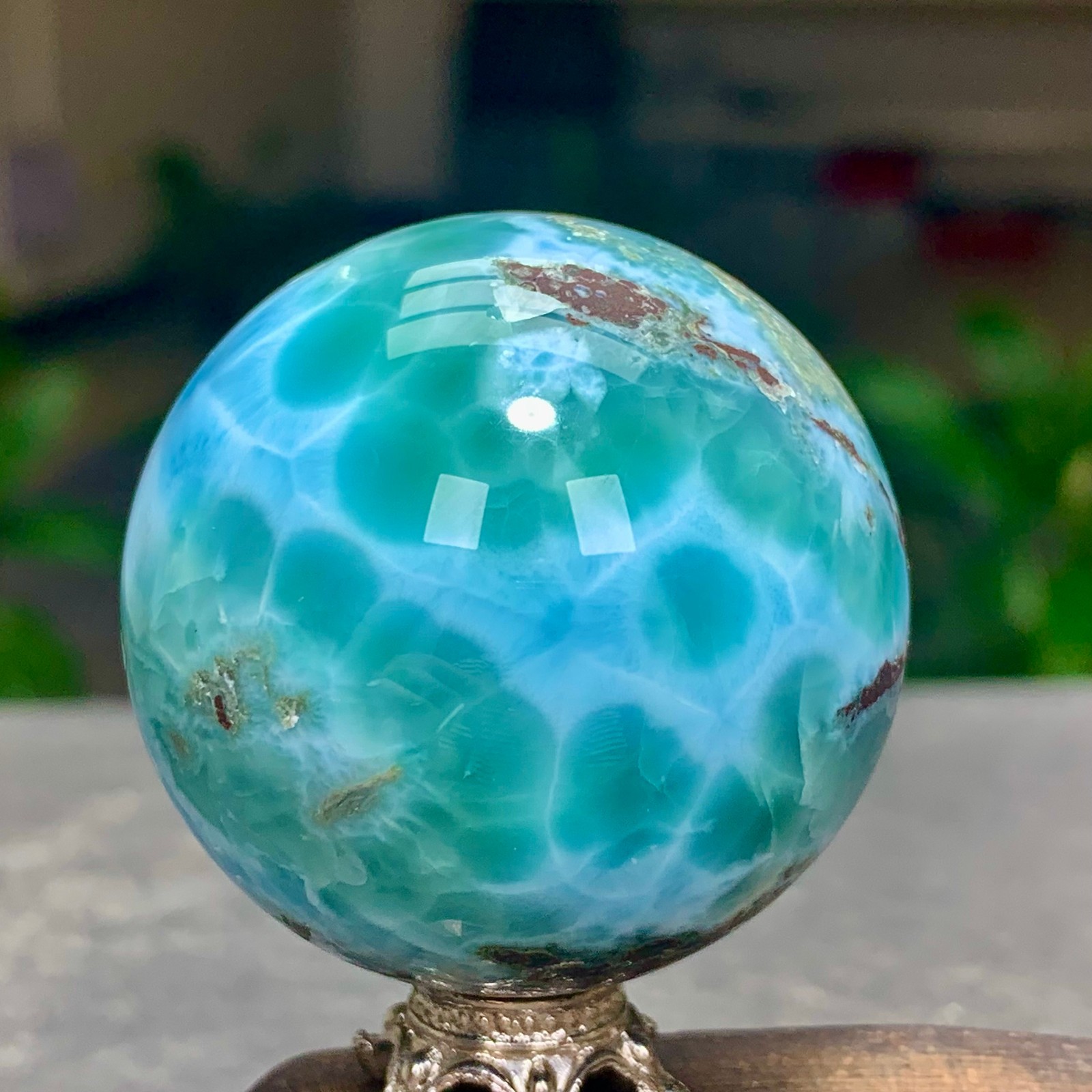 104G Natural larimar Gorgeous rough Crystal Sphere Ball Healing