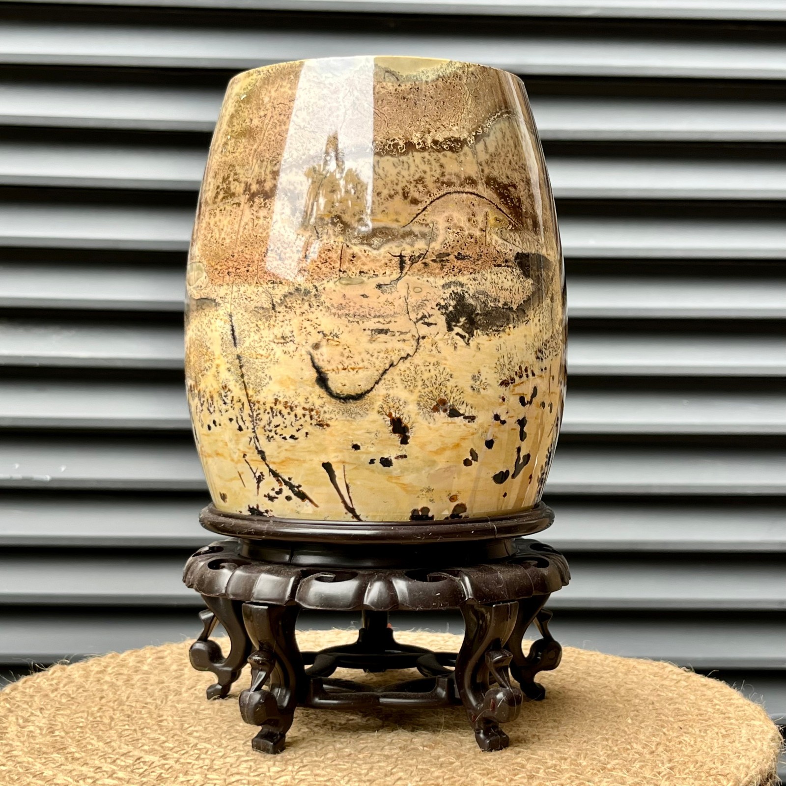 Polished Landscape Stone Vase Brush Pot Crystal Mineral Home Office Decor
