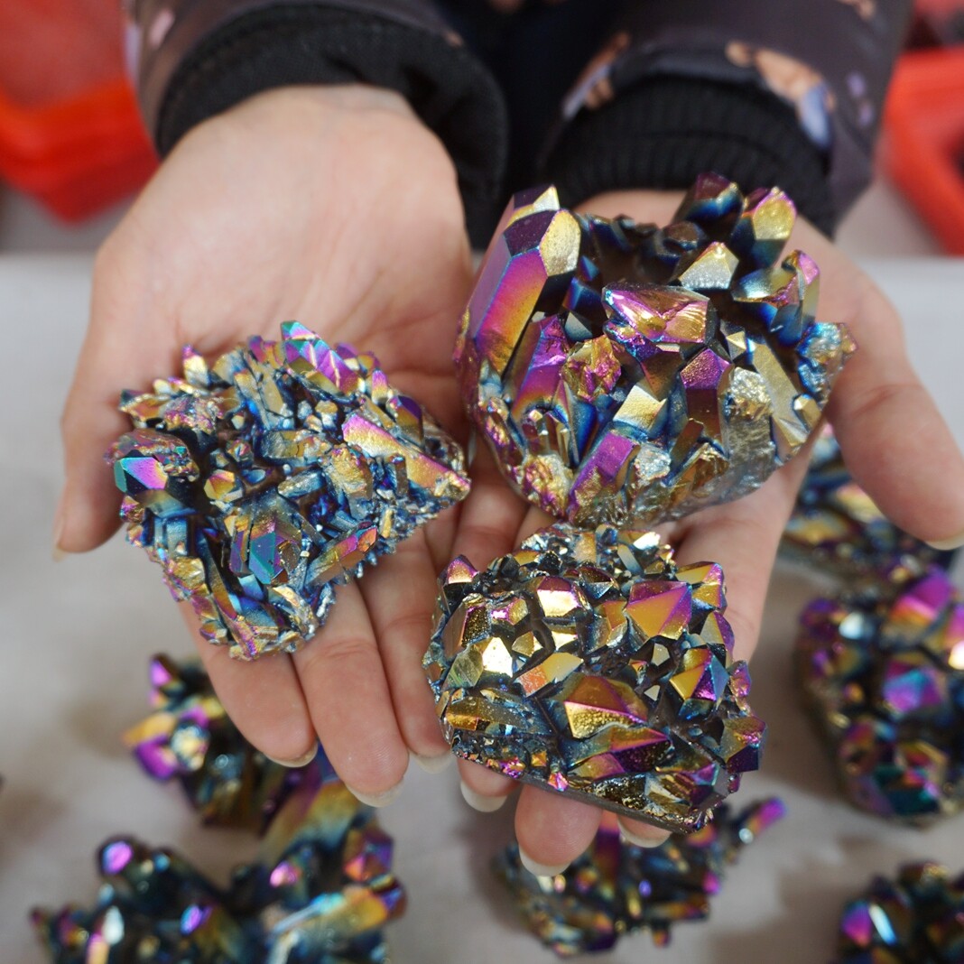 10LB 28Pcs Rainbow Aqua Aura Quartz Crystal Cluster Points Titanium Coating