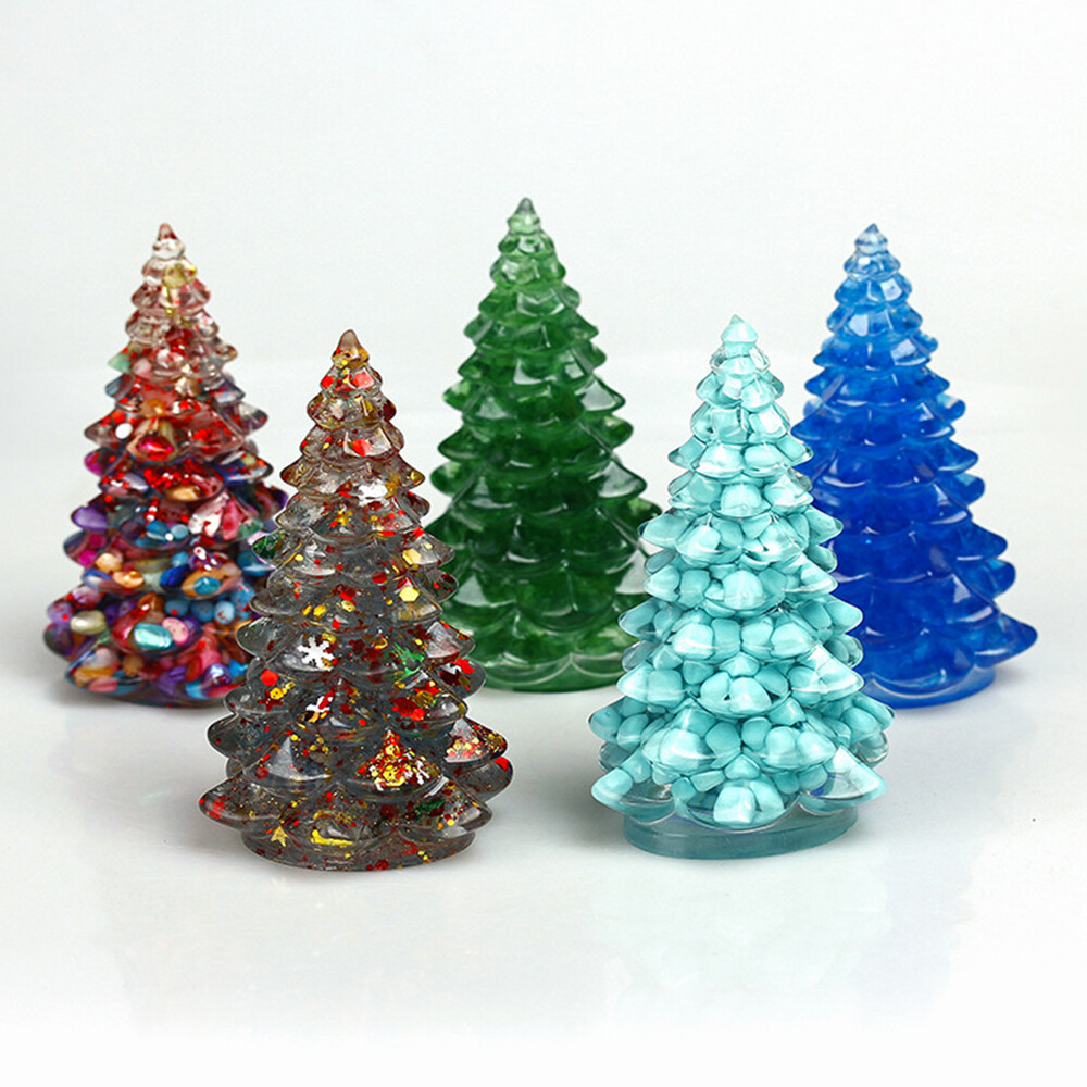 1PC Natural Quartz Crystal Tumbled Resin Christmas Tree Decoration Reiki Healing