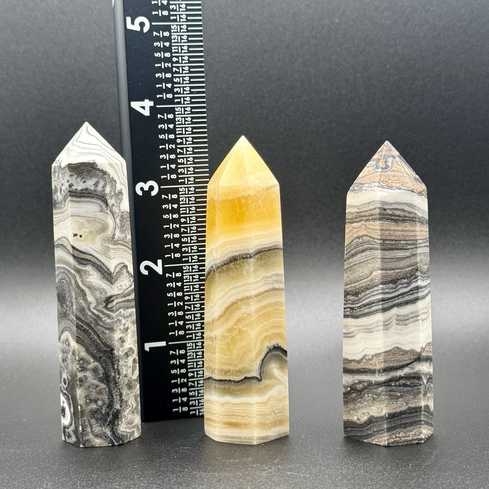 Dendritic Orange Calcite, Banded Crystal Tower Set of 3, Approx 3 1/2 Inches