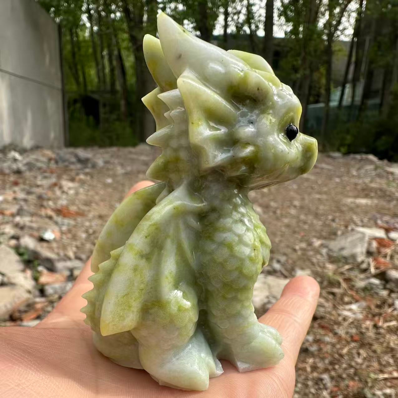 1pc Natural Lantian jade Quartz Carved Little Dragon Crystal Reiki Healing Decor