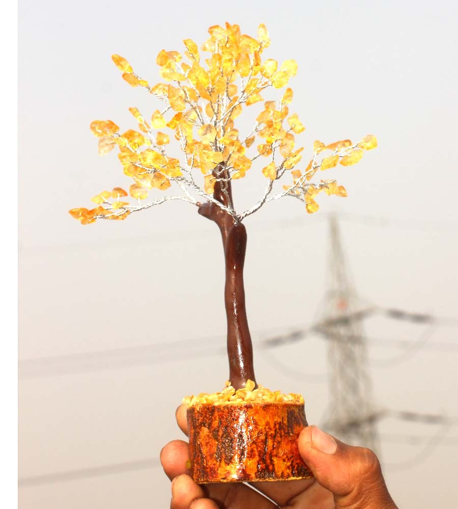 150+ Citrine Quartz Gemstones Silver Branches Bonsai Money Tree Decor JW