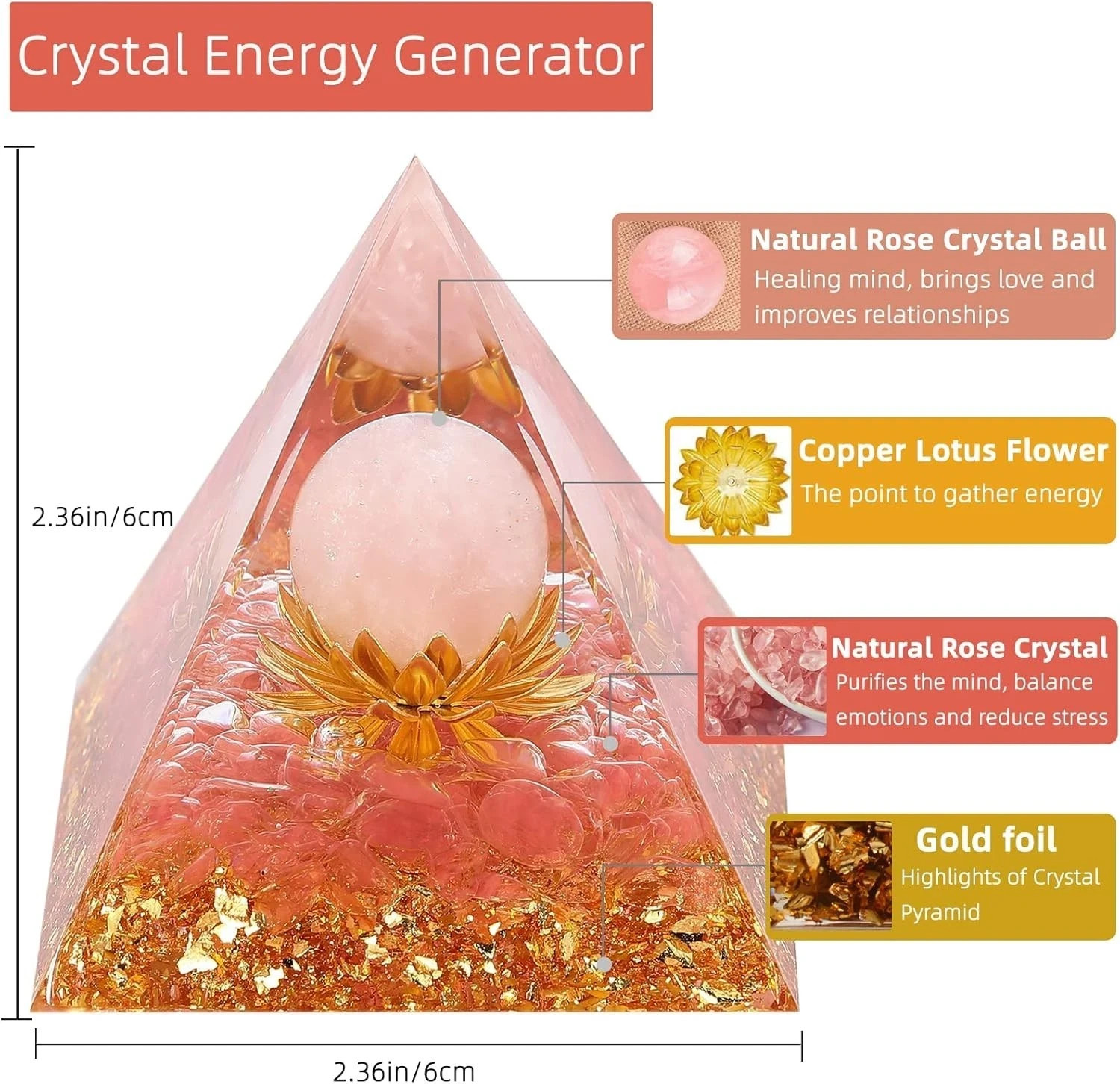 Orgone Pyramid Energy Generator Emf Protection Healing Meditation Orgonite USA