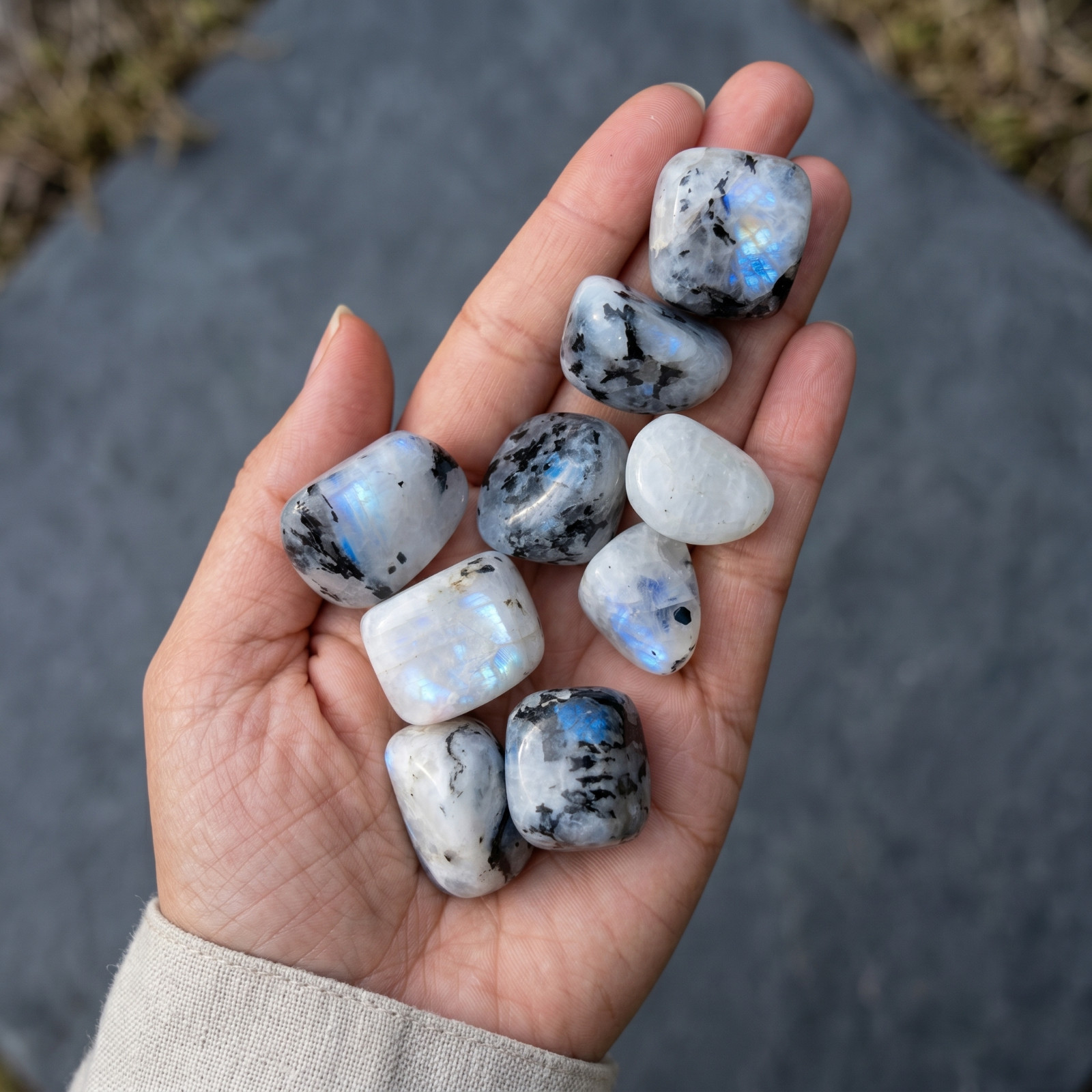 3PCS Natural Rainbow Moonstone Tumbled Stones 3-5cm Healing Intuition