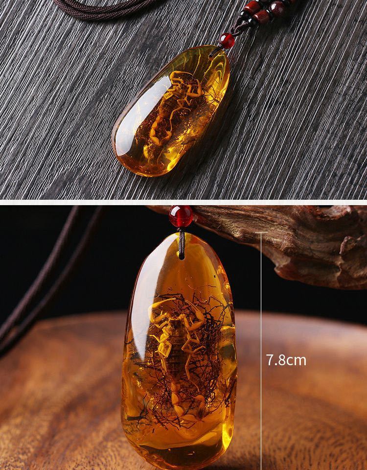 Natural Amber Insect Pendant Fossil Necklace Handmade Ethnic Style Unisex