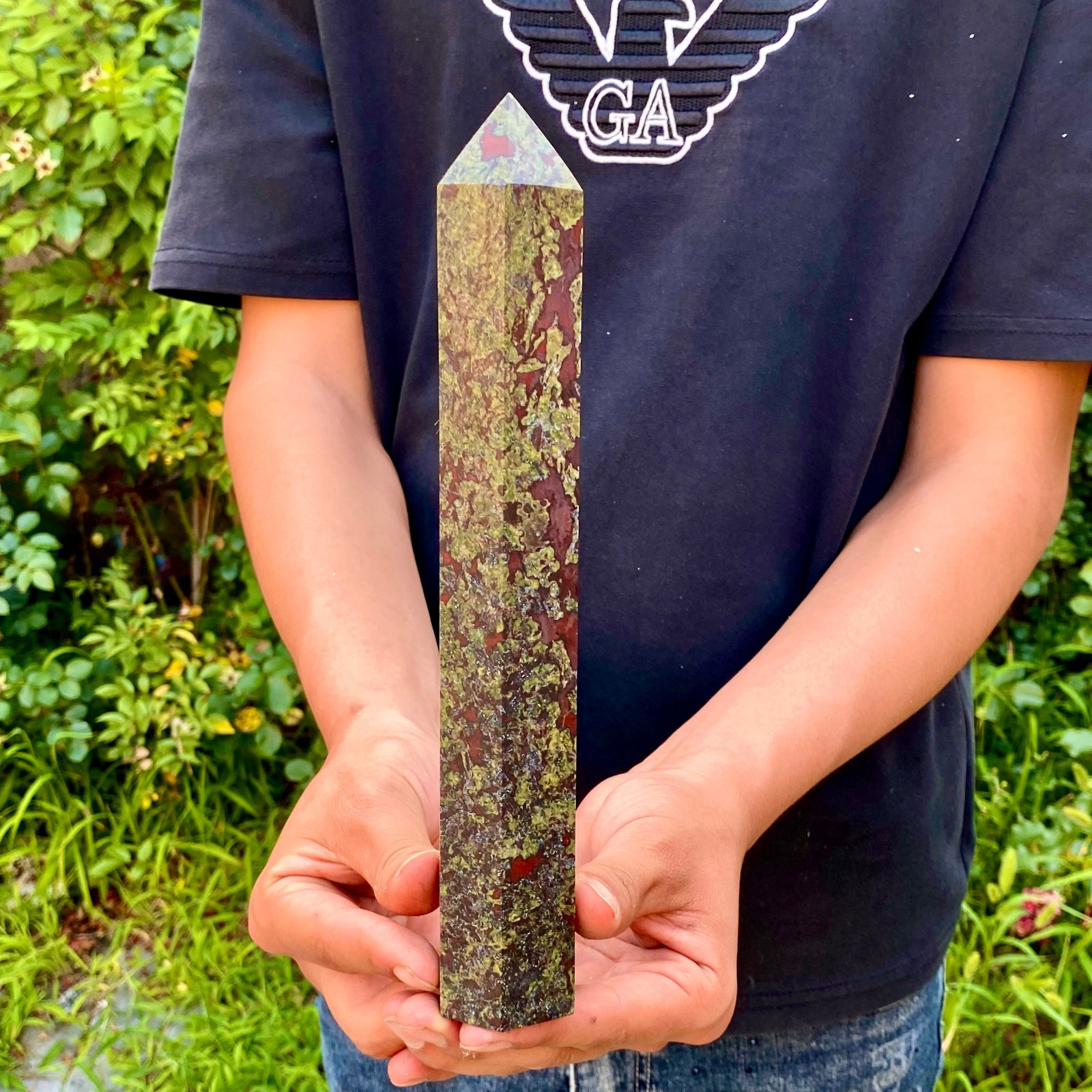 1.9LB Natural dragon blood stone Column Quartz Crtal Obelisk Energy Healing