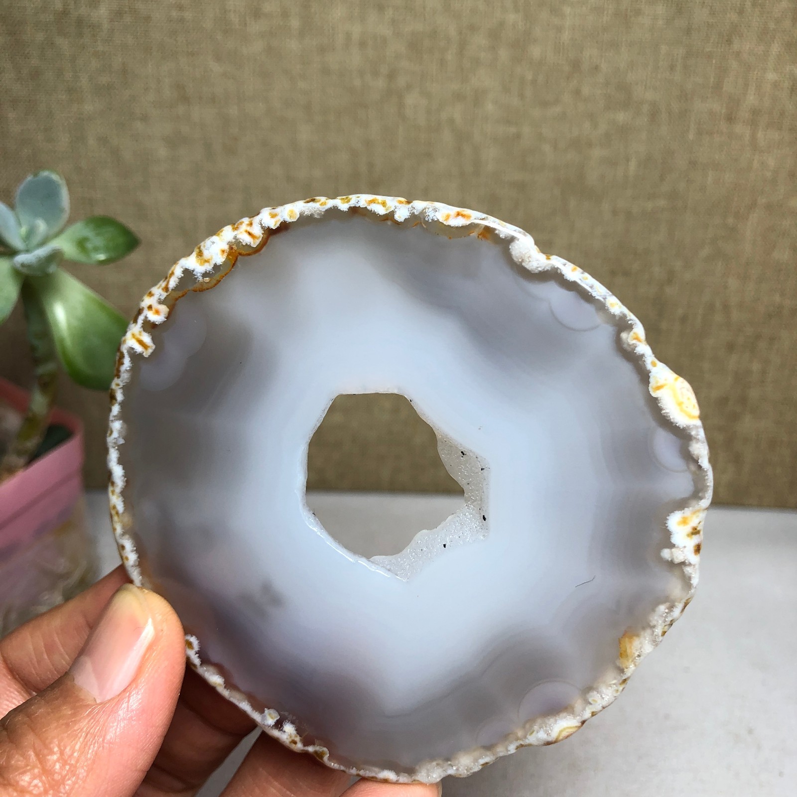 80mm Natural agate Slab/Slice quartz crystal pictographic specimen 58g A2147