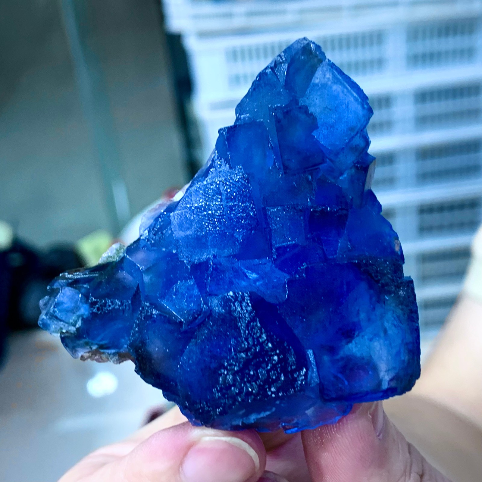 82G Rare transparent blue fluorite cubic mineral crystal sample/China