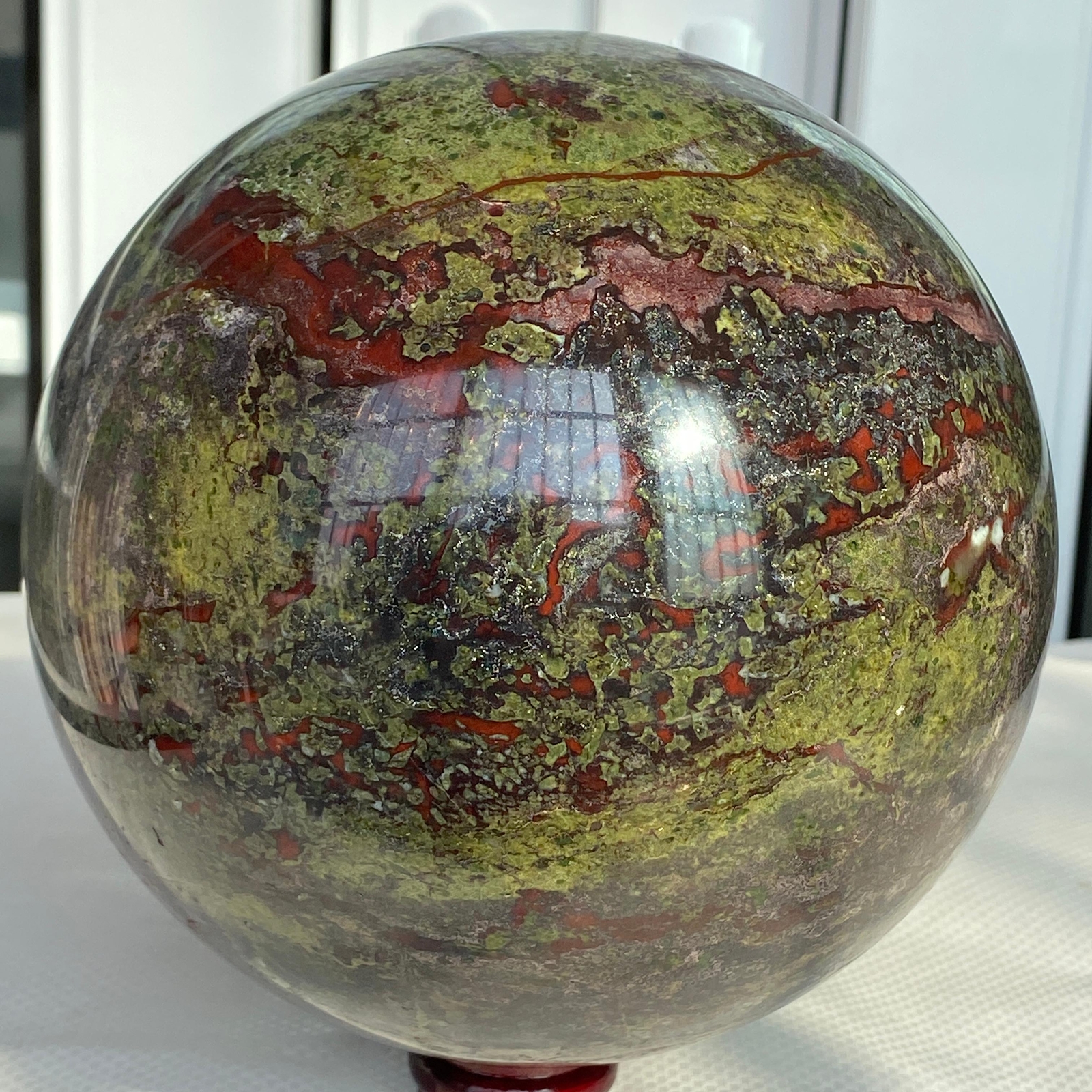 Natural dragon blood stone quartz sphere crystal ball reiki healing 6100G