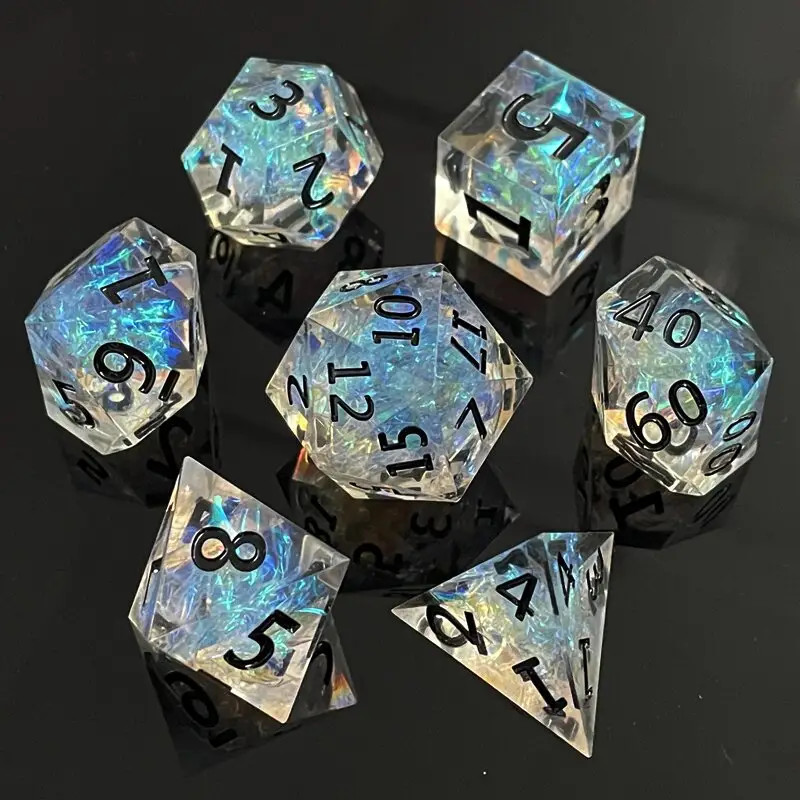 7pcs Transparent Crystal Dice Set Colorful 3D Polyhedral Cube Style Game Toy