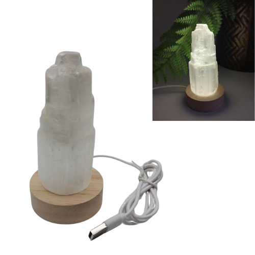 Selenite Natural Tower USB LED Healing Crystal Night Light Decor Lamp UK Stock