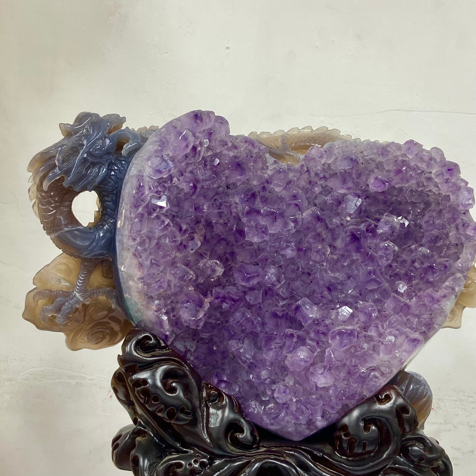 9.21LB Rare Natural Uruguay Amethyst Geode Quartz Crystal agate Carved Dragon
