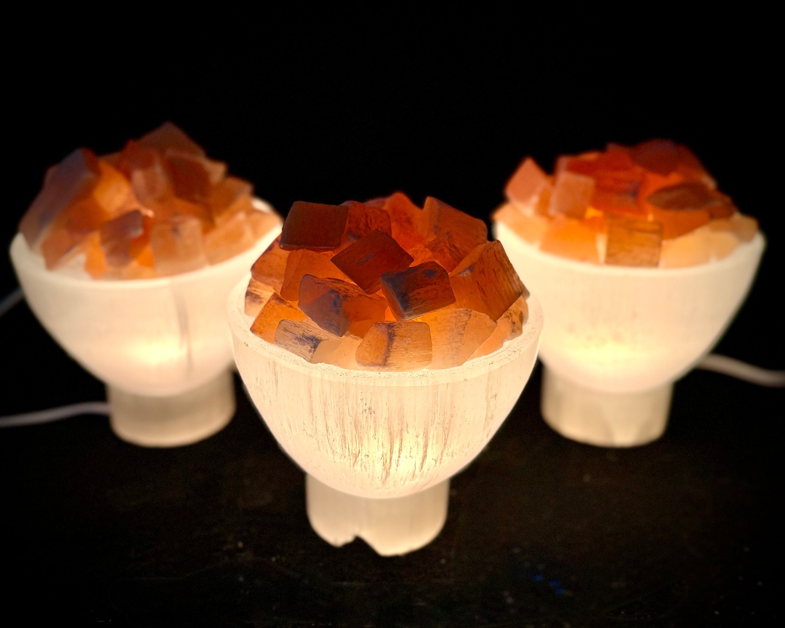 LARGE Selenite Crystal Bowl Lamp With Natural Orange Selenite Chunks