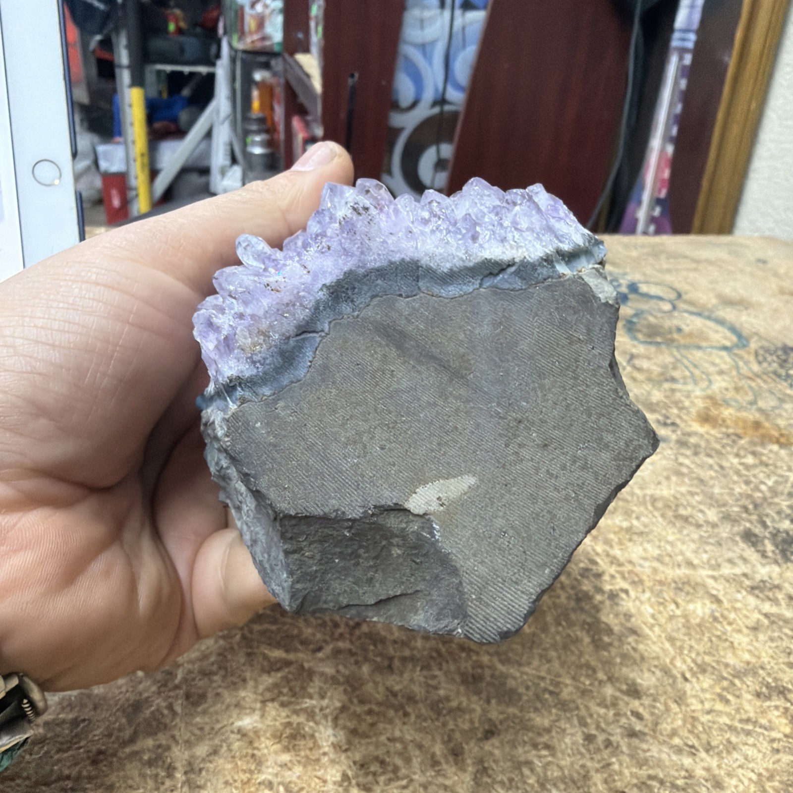 Rare Amethyst Geode Decorative Rock Crystal Home Decor 34oz 5” Purple