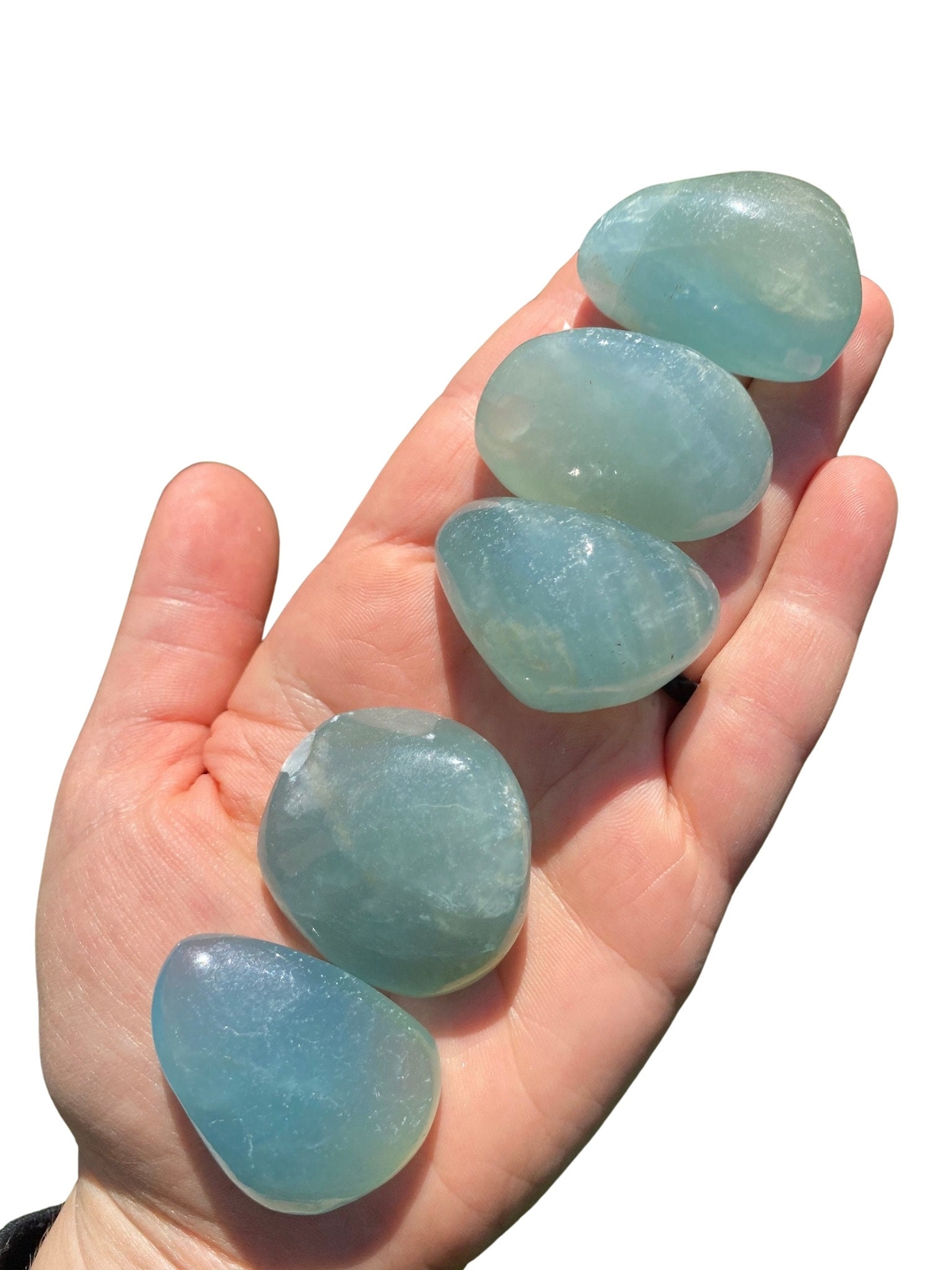 Lemurian Aquatine Calcite Tumbled Stone (Grade AA) from Argentina