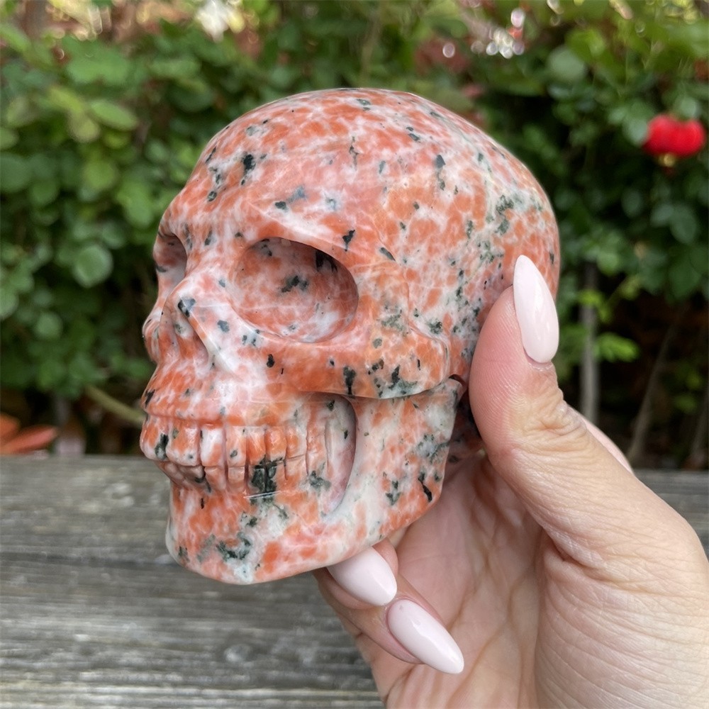 2LB 4.3″ Natural Sun Stone Skull Crystal Quartz Carving Reiki Decoration