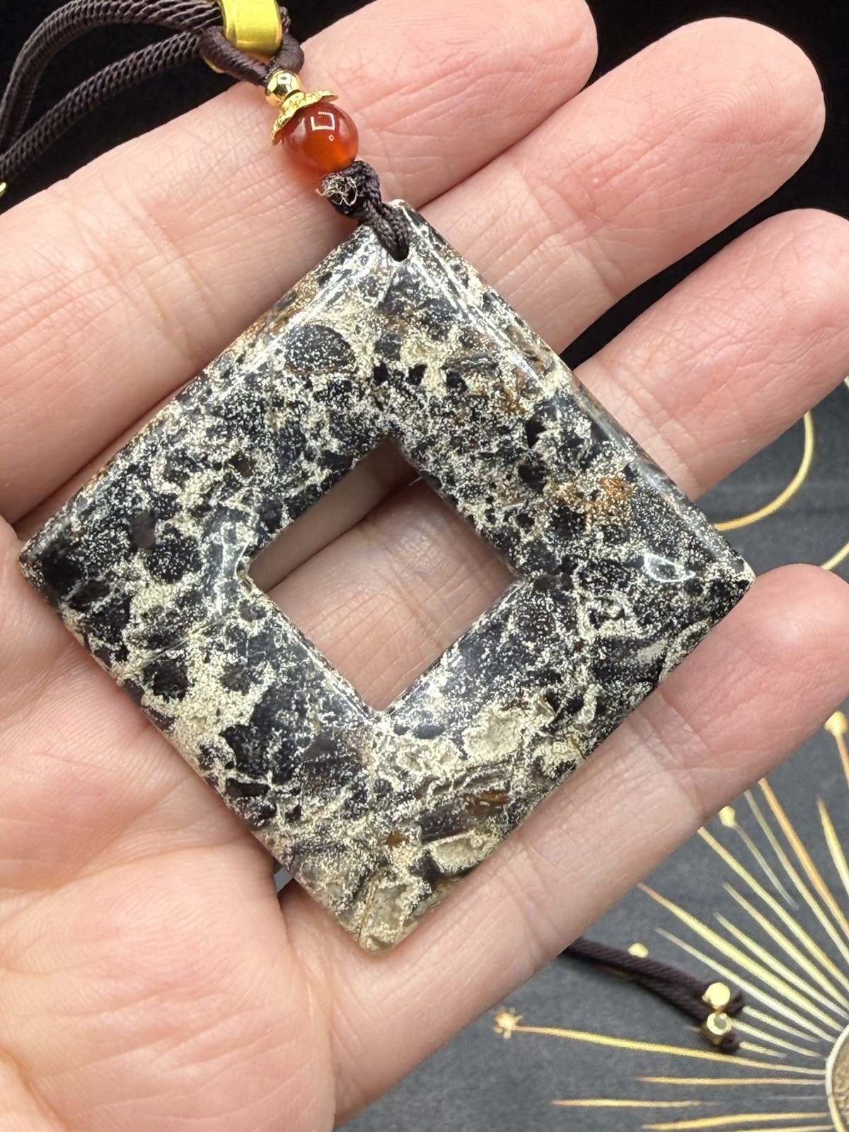Natural Mixed Crystal Material Diamond Hung Donut on adjustable cord See detail