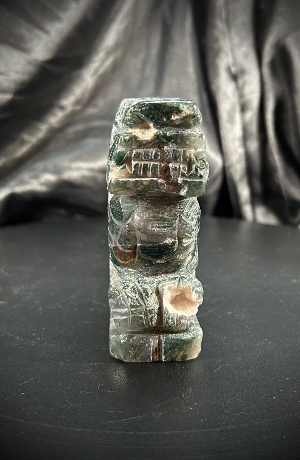 6.5″ Moss Agate Eastern Style Dragon Carving With Druzy All Over 1lb 10.7oz