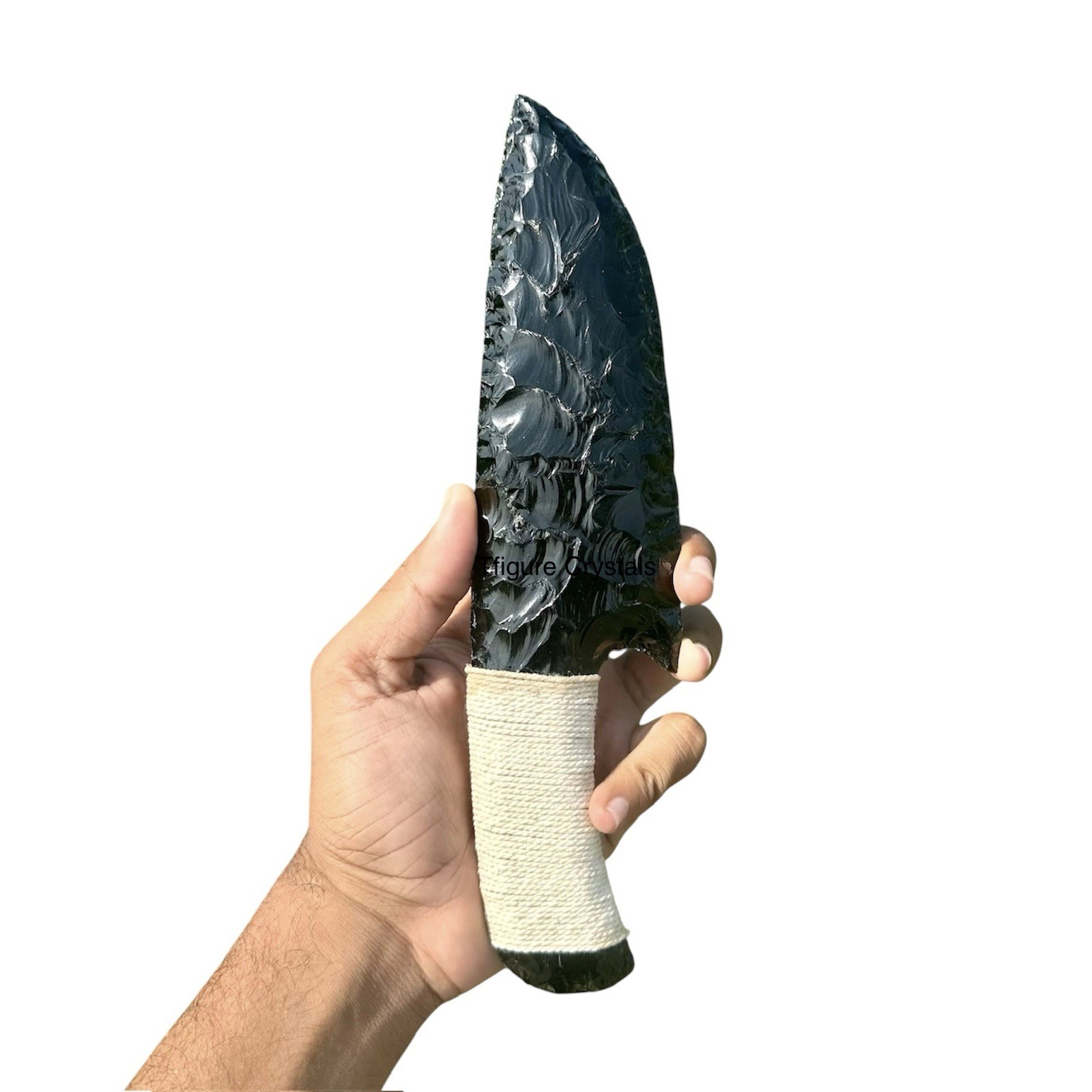 Flintknapped Black Obsidian Dagger: Handcrafted Volcanic Glass Knife 10 inches