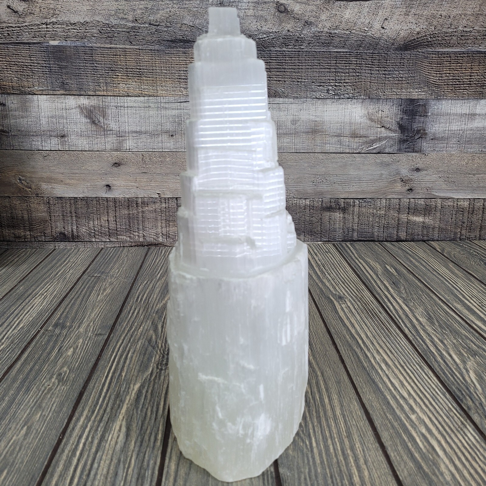 15lb Selenite Lamp XXL Triple Skyscraper 12″ Satin Spar Crystal Tower w/ Dimmer