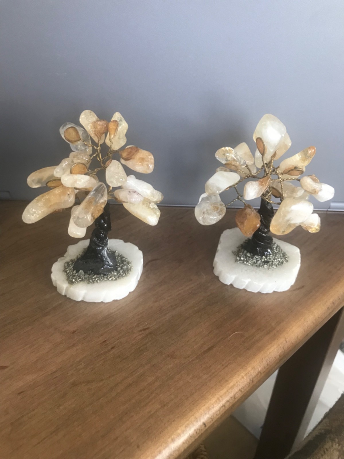 Set of 2 Gemstone Bonsai Trees Brass With Polymer Trunk Base