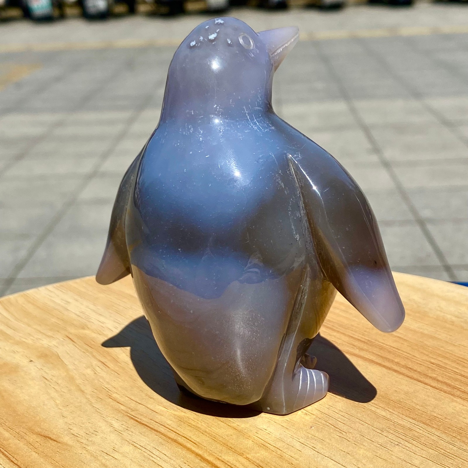 420G Natural Agate Hand Carved Penguin Figurine, Cute Crystal Animal Statue