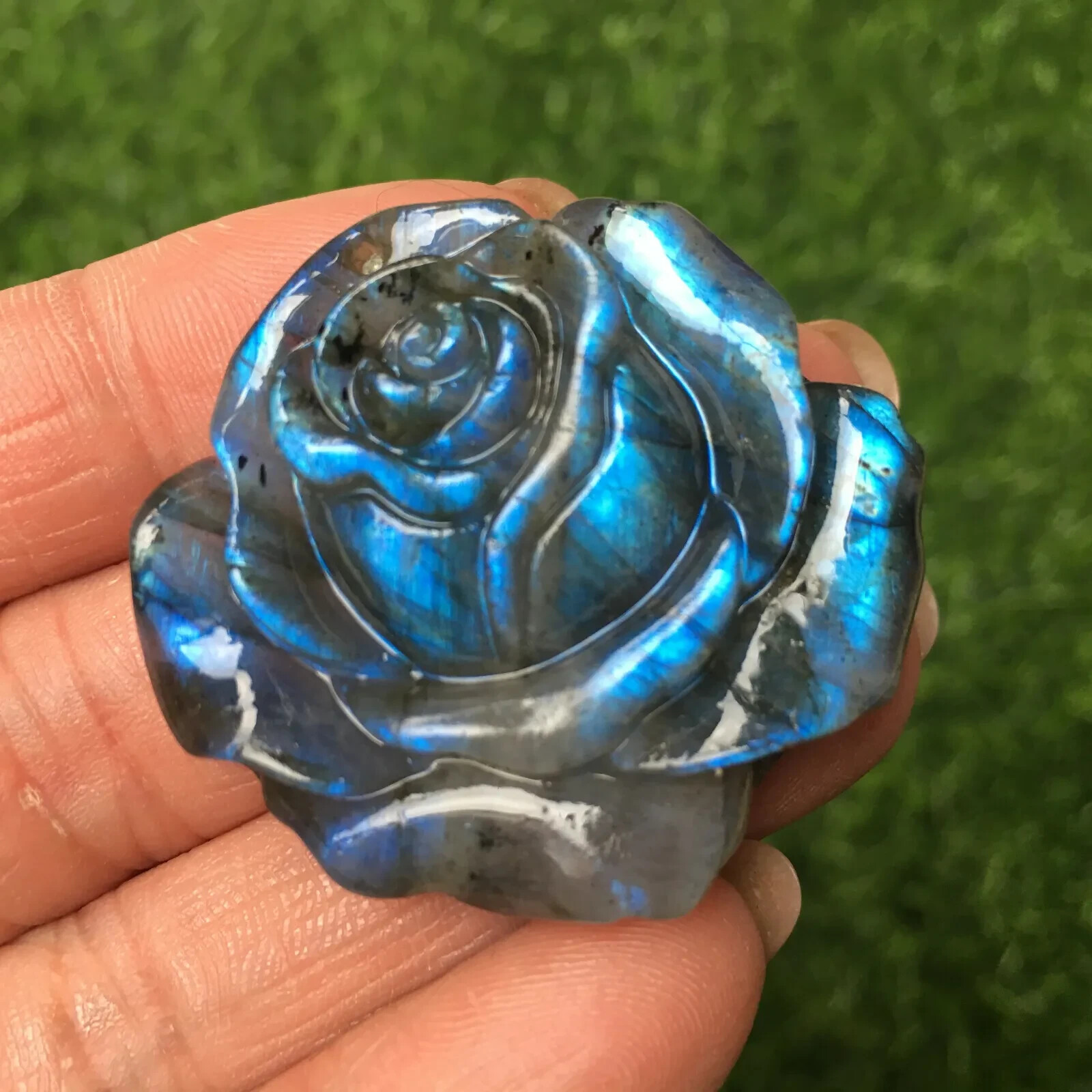 Natural Labradorite Handmade rose flower skull Quartz Crystal Healing gift 1pc