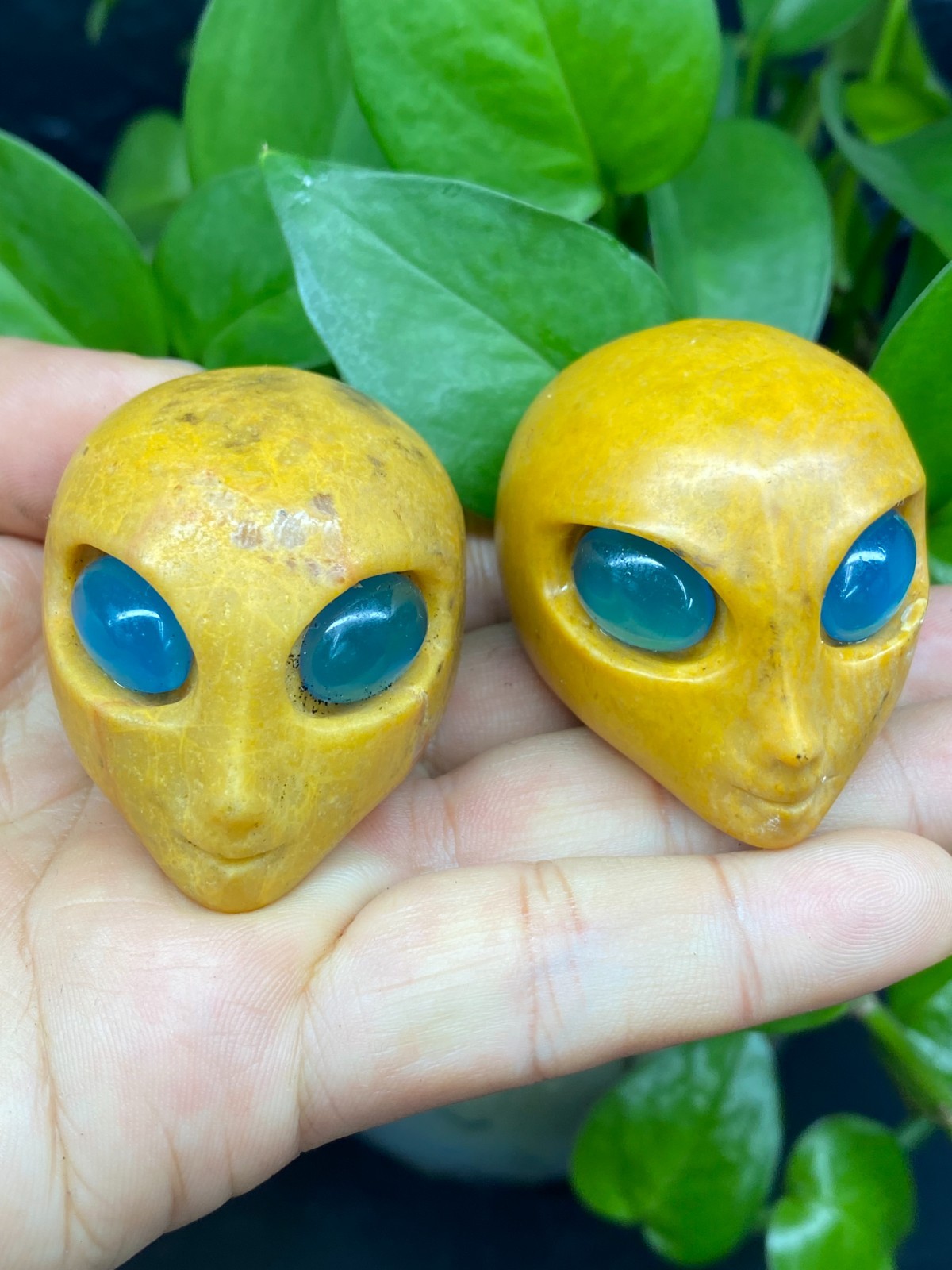1pc Natural Yellow jade Quartz Carved Alien Skull Crystal Reiki Healing Gem Gift