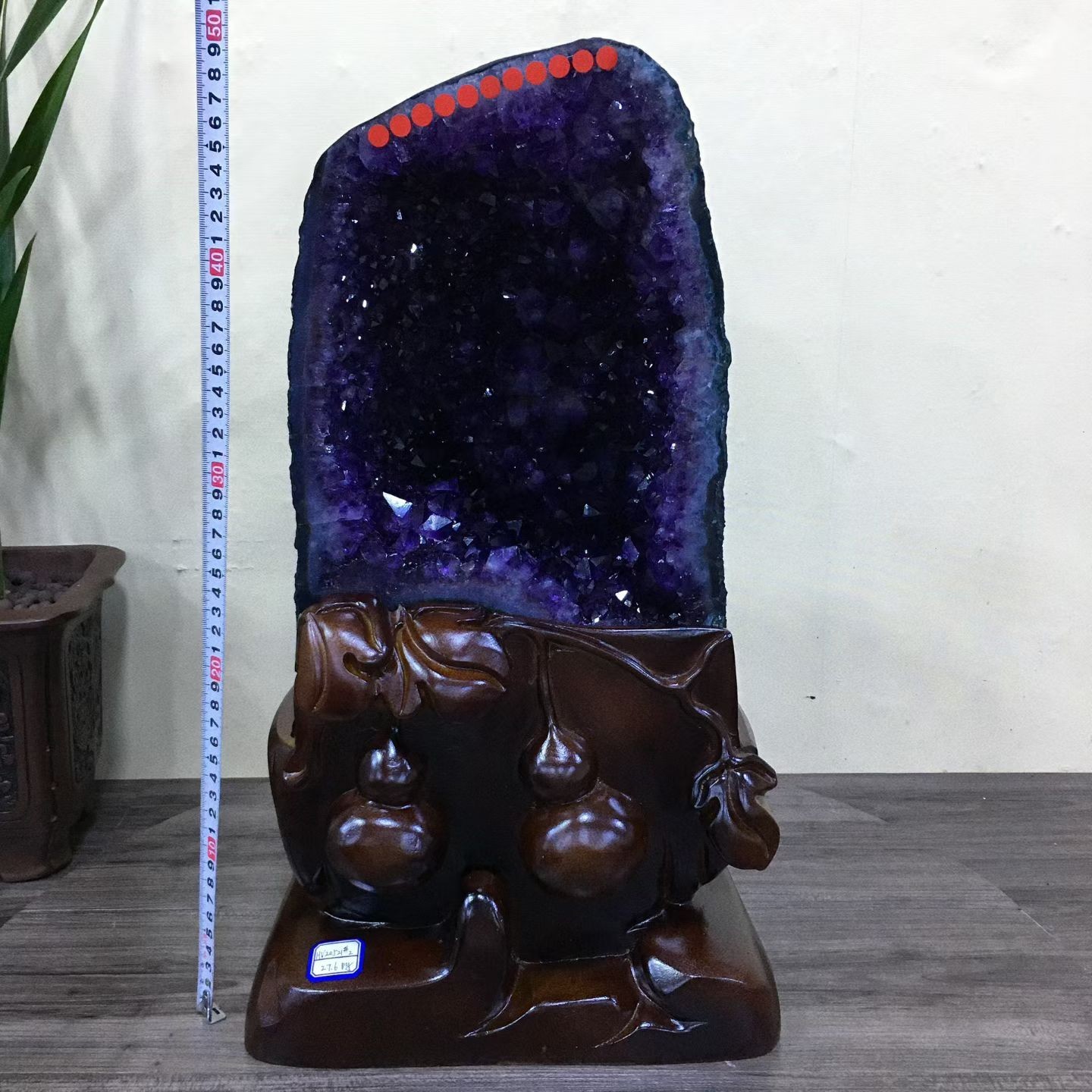 60.72LB Top Natural Amethyst Geode Quartz Crystal Cathedral Healing Decor +Stand