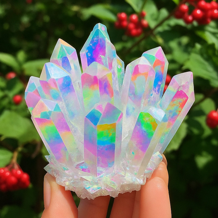 300g+ Angel Aura Clear Quartz Titanium Bismuth cluster Rainbow Crystals Stone