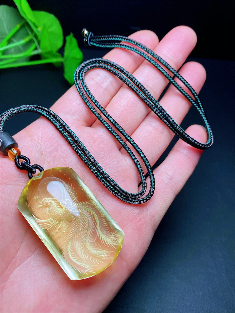 41.3g Top Natural Citrine Quartz Carved Crystals Phoenix Skull Healing Pendant