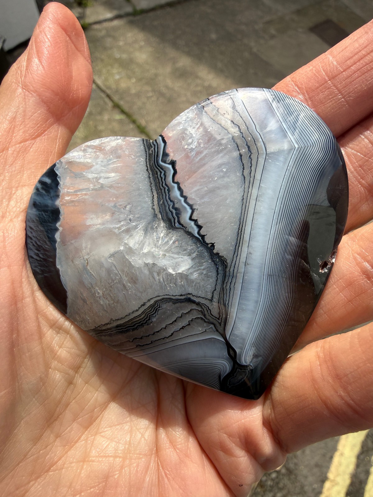 Black and clear banded Botwana Agate Natural Crystal Heart Polished Success 83g