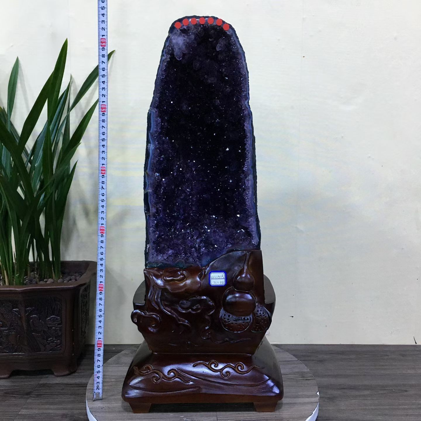 68.6LB Top Natural Amethyst Geode Quartz Crystal Cathedral Healing Decor +Stand