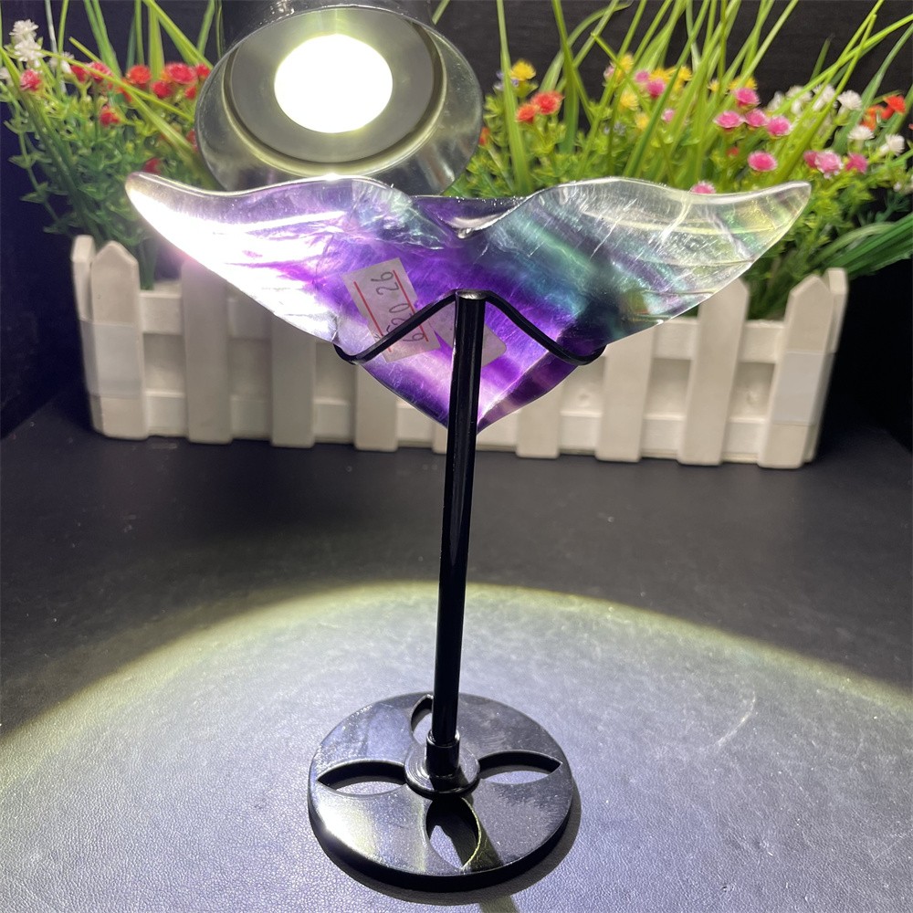 0.6LB 5.3″ A++Natural Rainbow Fluorite Love Wings Ornament Reiki Crystal Quartz