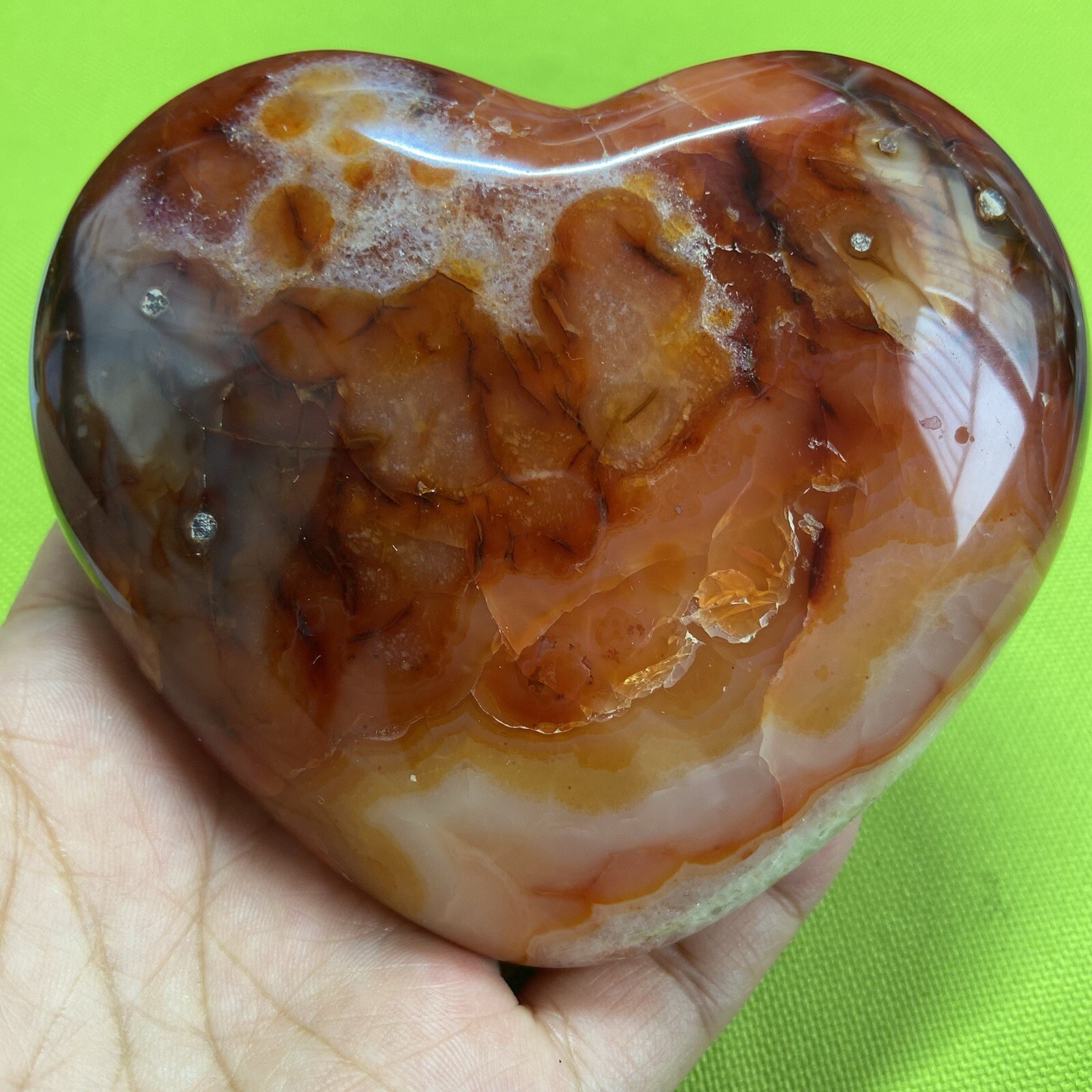 102mm528g Beautiful Patterns Red Agate Heart Carnelian Reiki Display Mad Y092