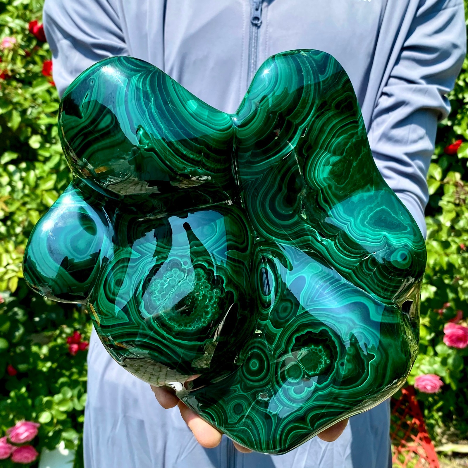 12LB Natural glossy Malachite egg transparent cluster rough mineral sample
