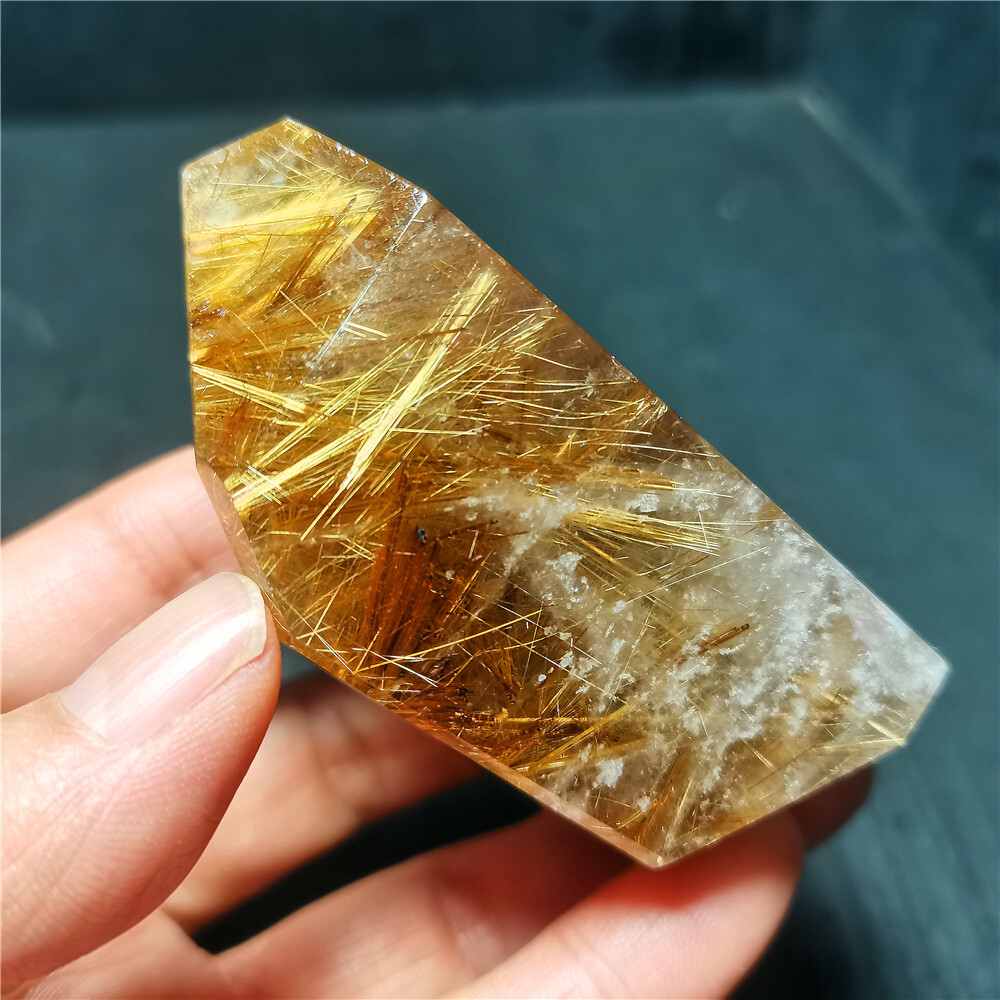Rare Clear Golden Rutilated Inclusions Stone Gold Needles Stone specimen CY30
