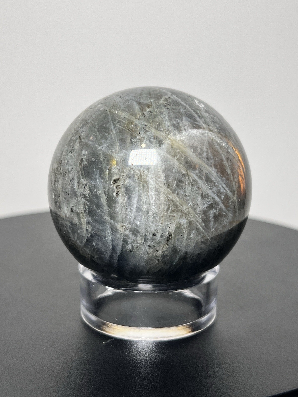 Labradorite 2 Piece Set w/Flash – Freeform & Sphere (63mm) w/holder