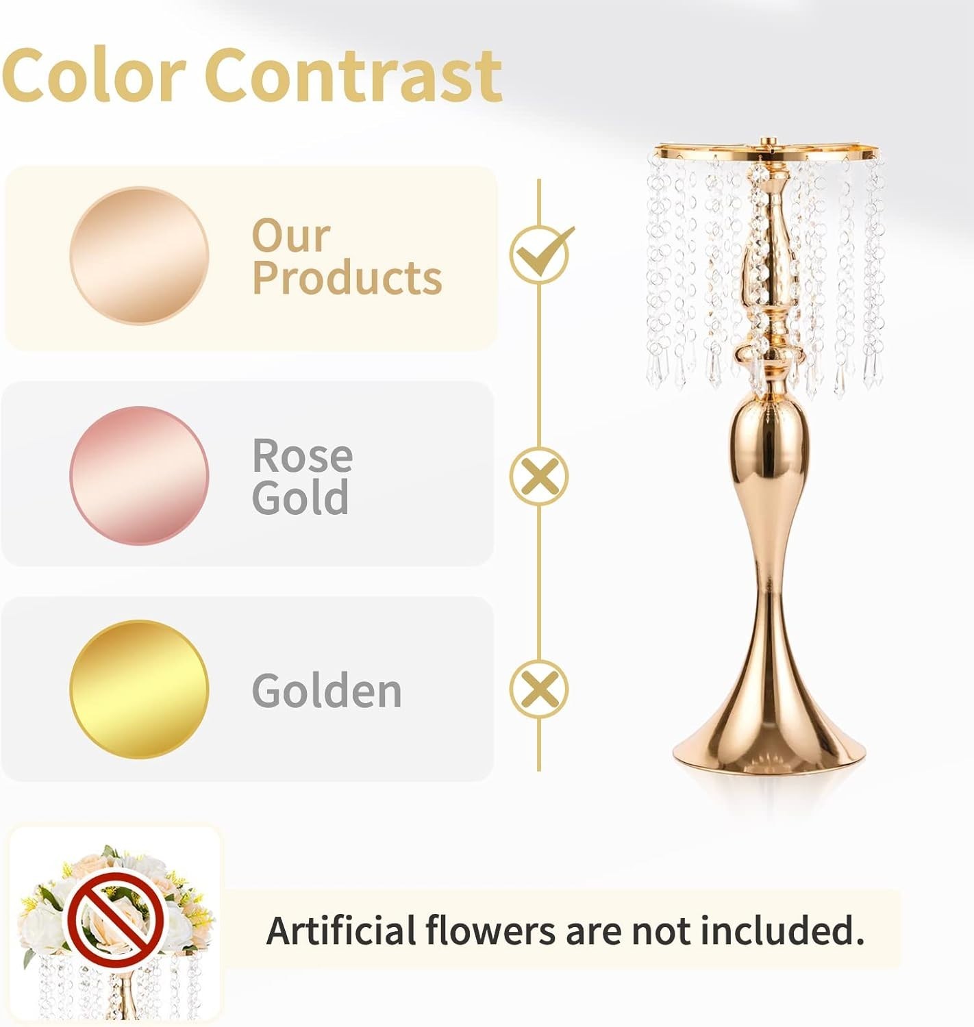 Modern Gold Metal Crystal Flower Holders – Perfect 21.3” Tall Centerpieces