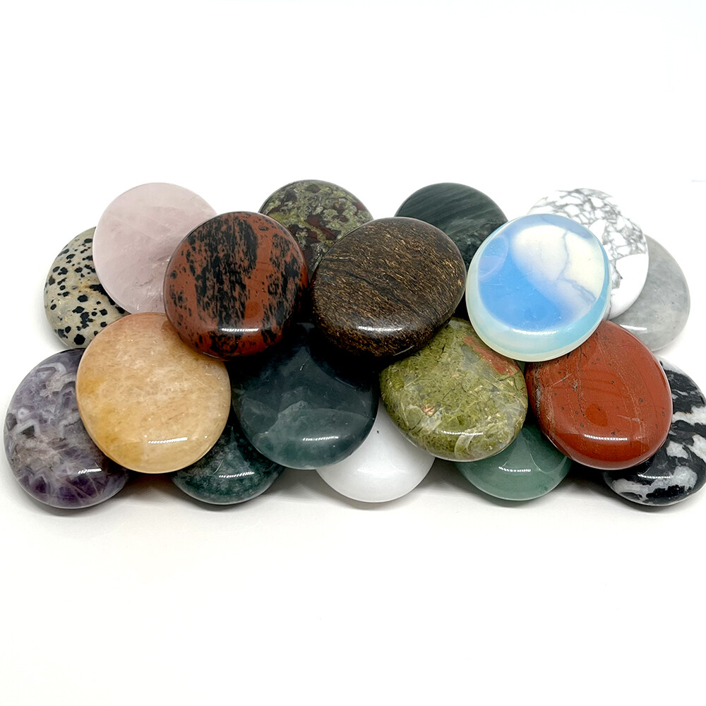 Pocket Oval Stone Crystal Quartz Natural Thumb Chakra Worry Energy Reiki Healing
