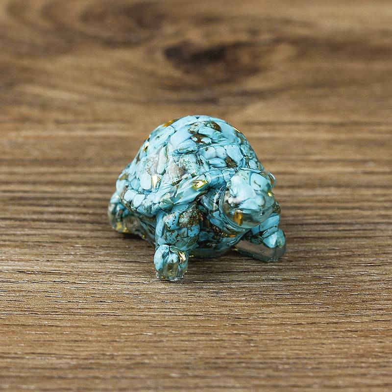 Natural Turquoise Quartz Crystal Longevity Turtle Carved Mini Gravel Resin Decor