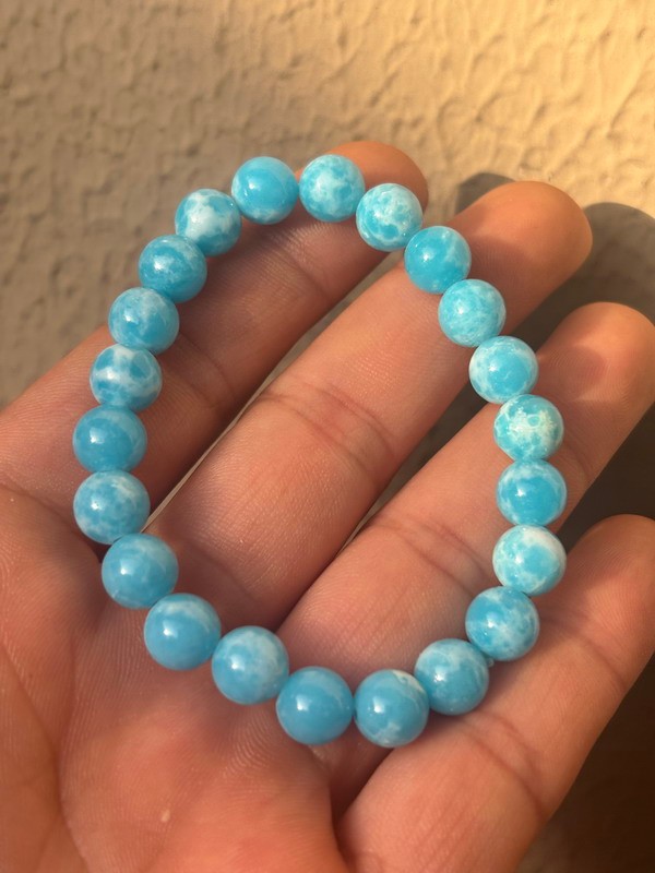 10pcs Larimar Dolphin Gemstone Round Beads 8mm Water Pattern Bracelet 7.5″