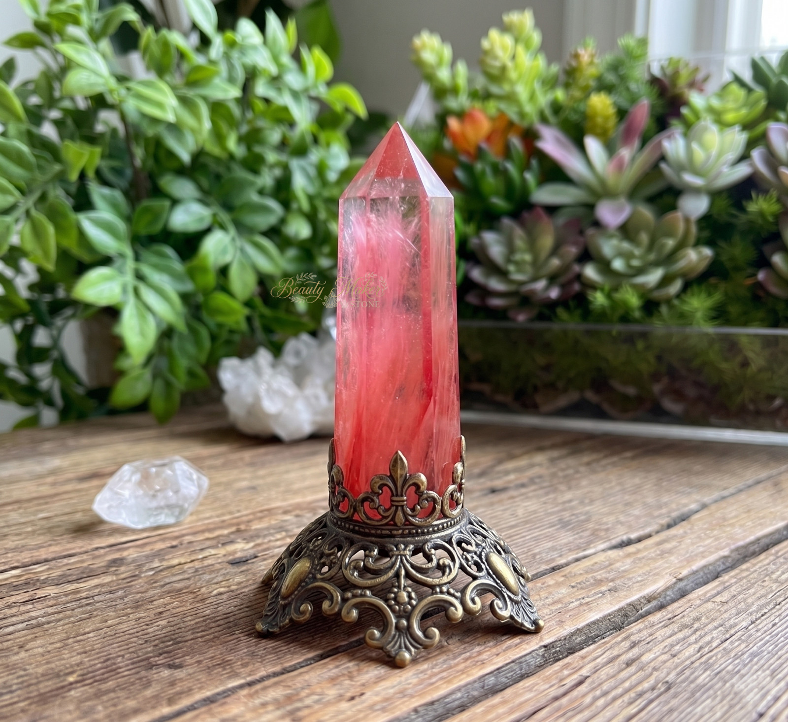 Natural Red Cherry Quartz Crystal Point Tower Meditation Stone Office Decor Gift