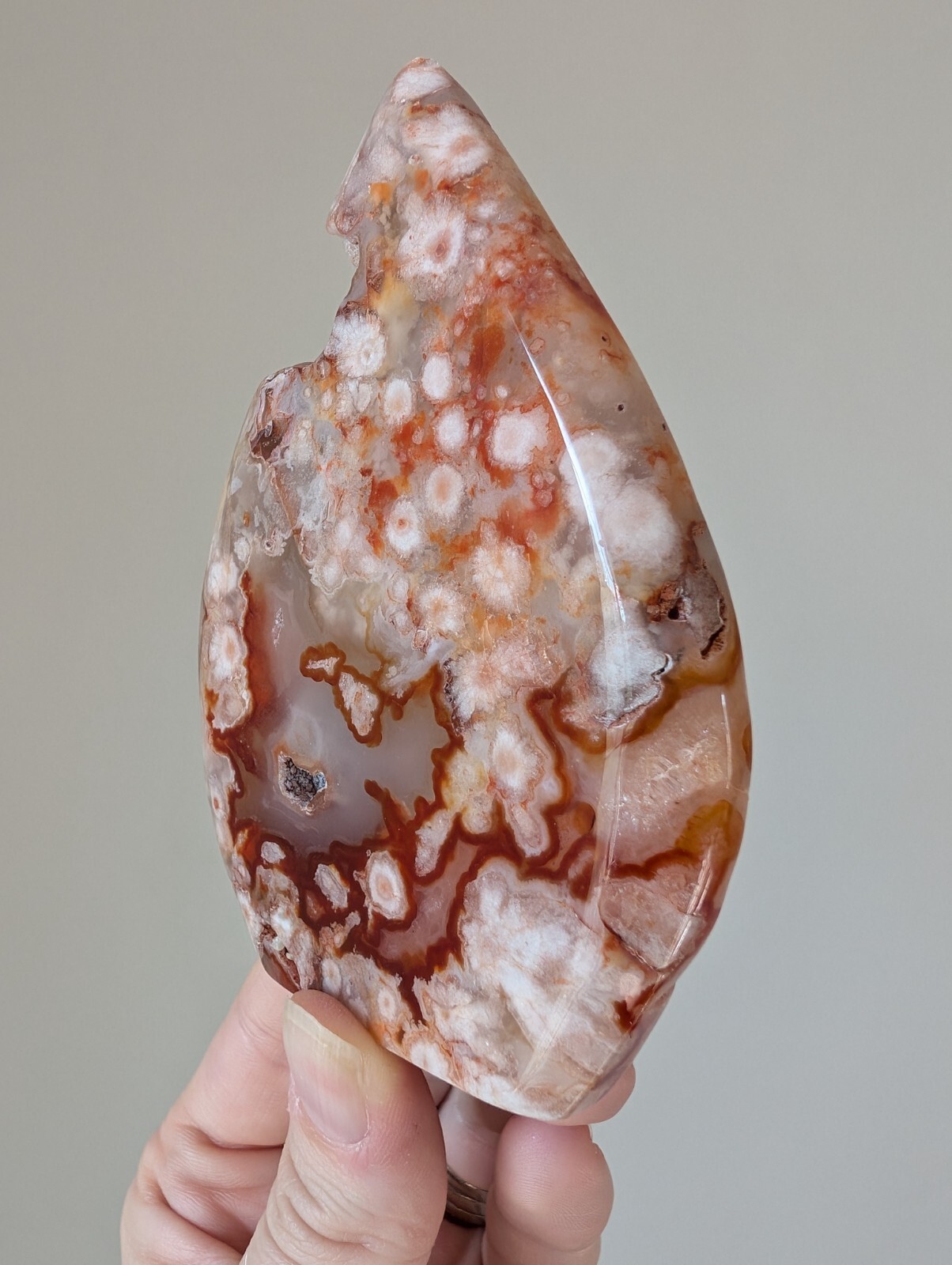 Red Cherry Flower Agate Freeform Ornament Teardrop Crystal Gemstone Chakra